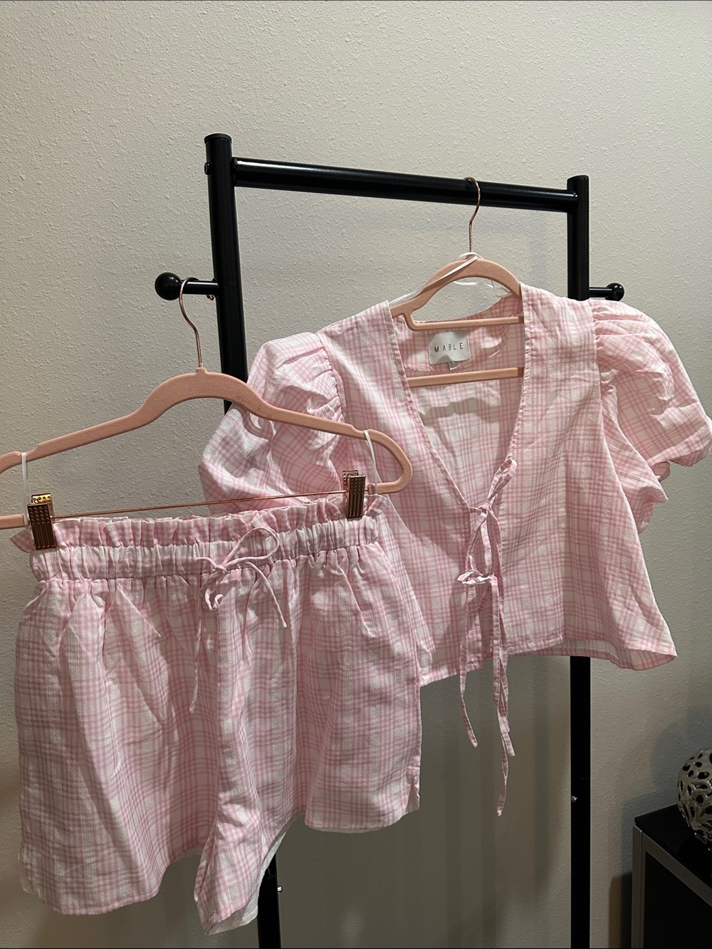 MABLE Pink Plaid Two-Piece Top and Shorts Set